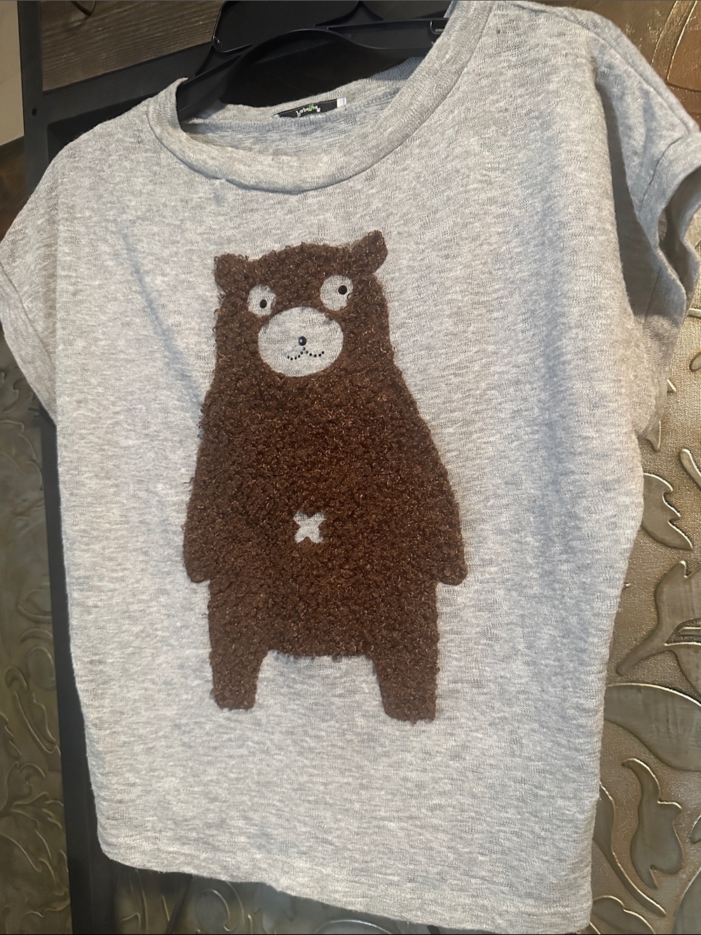 Papaya Grey Tee with Brown Bear Applique